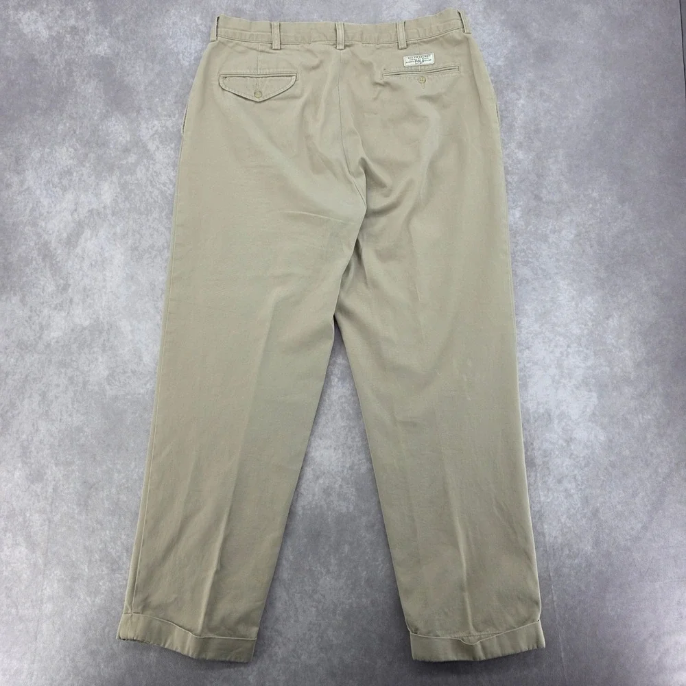 VTG Polo Ralph Lauren Hammond Pants Mens 36x30 Khaki Chino Double Pleated Cuffed